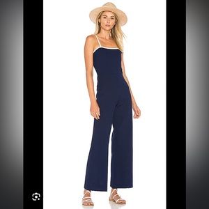 Staud x STAUD The Breeze Jumpsuit in Navy Seersucker, size M
